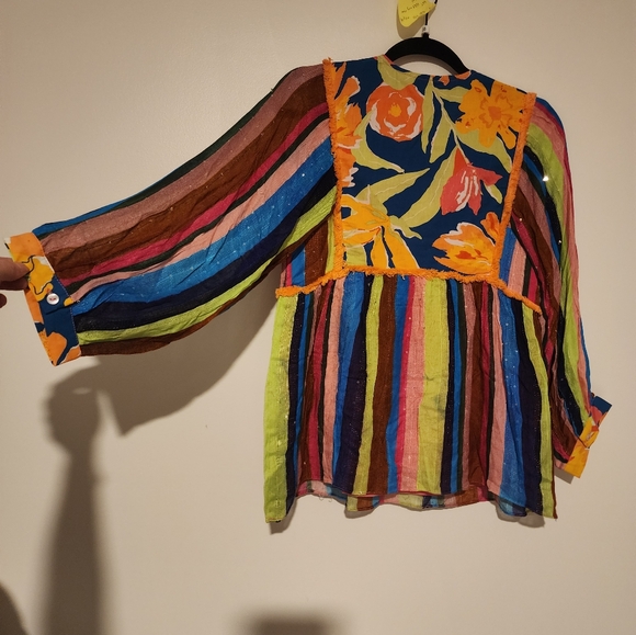 Anthropologie Verb by Pallavi Singhee Floral Beaded Babydoll Blouse NWT - Picture 10 of 10